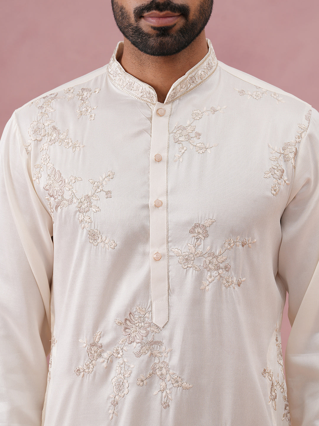Men S Silk Blend Embroidered Kurta Pyjama Set
