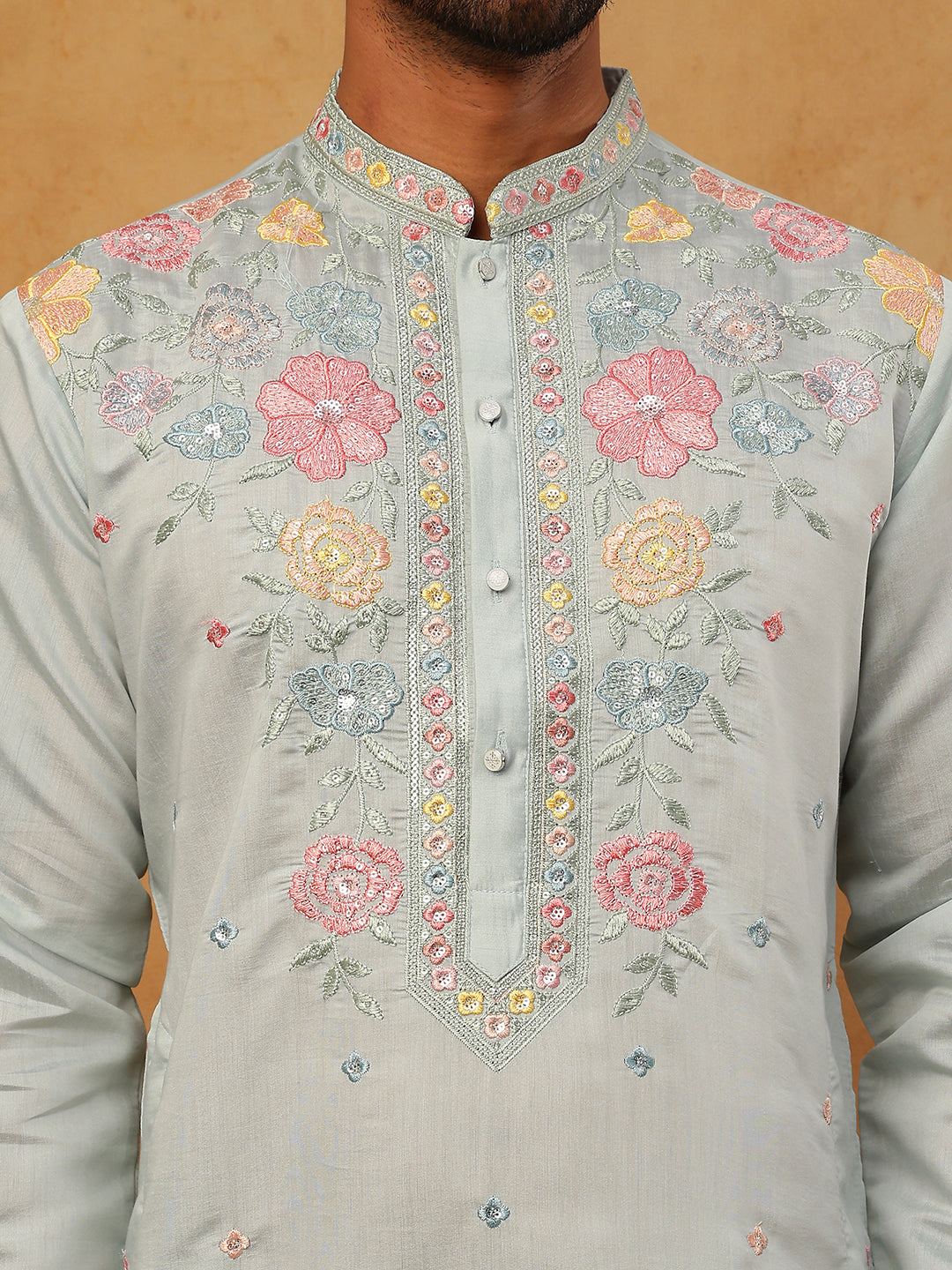 Silk Blend Embroidered Kurta Pyjama