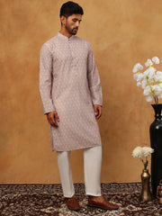 Cotton Blend Printed Embroidered Kurta Pyjama