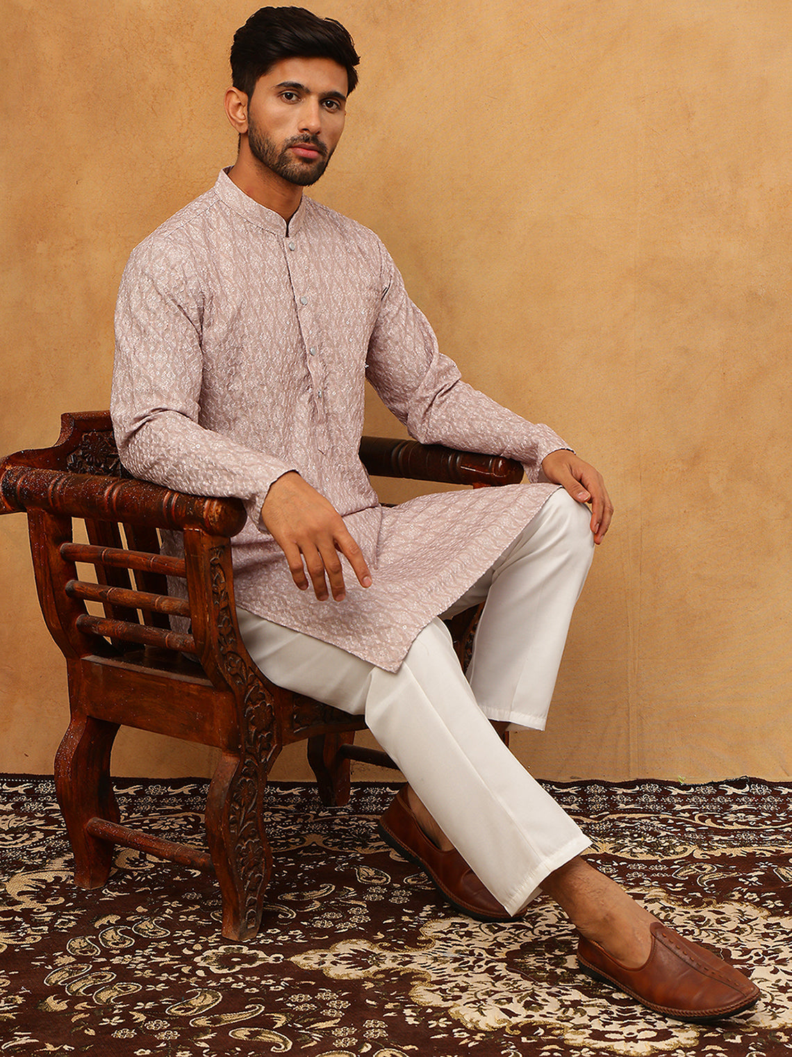 Cotton Blend Printed Embroidered Kurta Pyjama