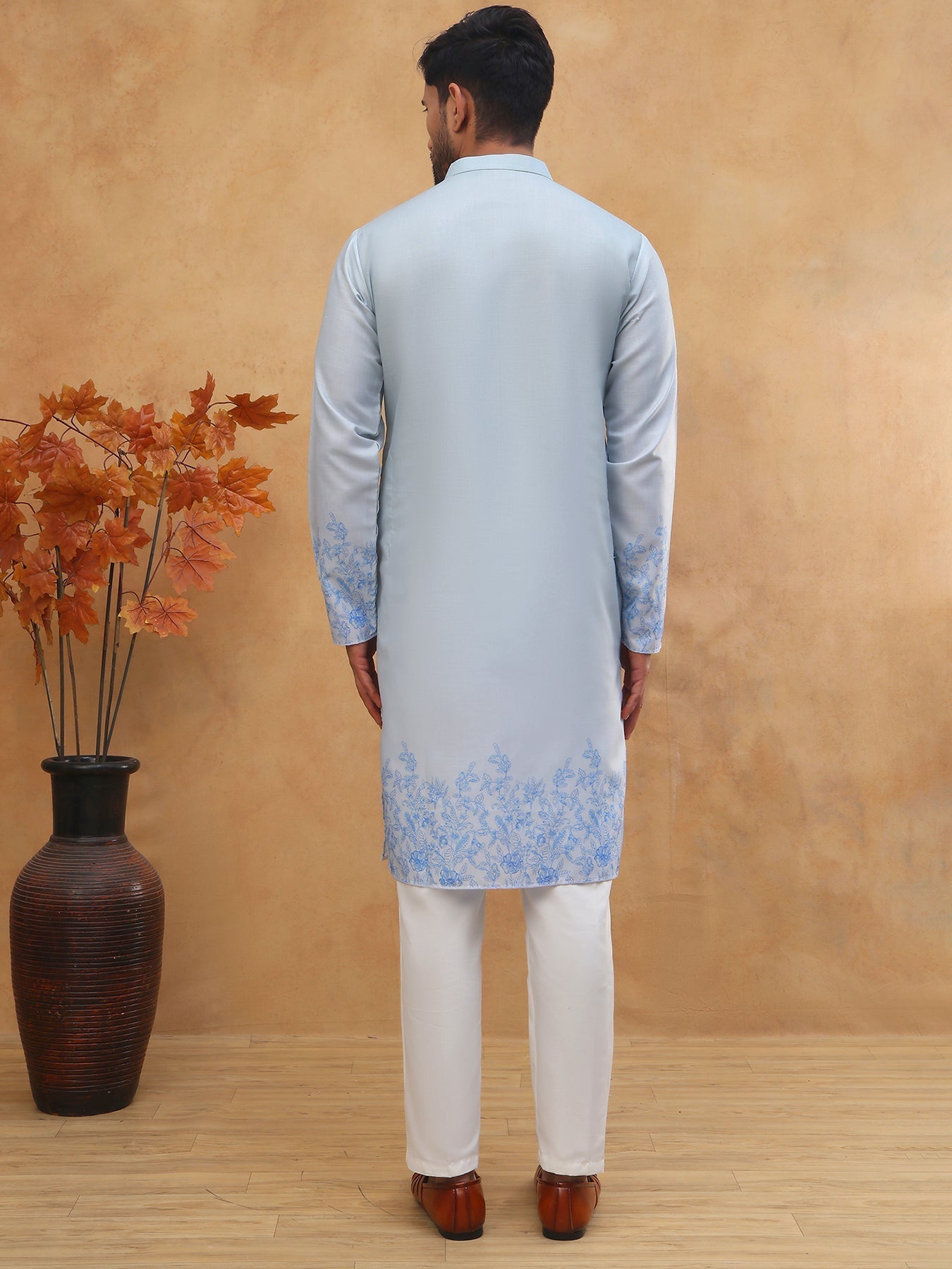 Men S Cotton Blend Printed Kurta Pyjama