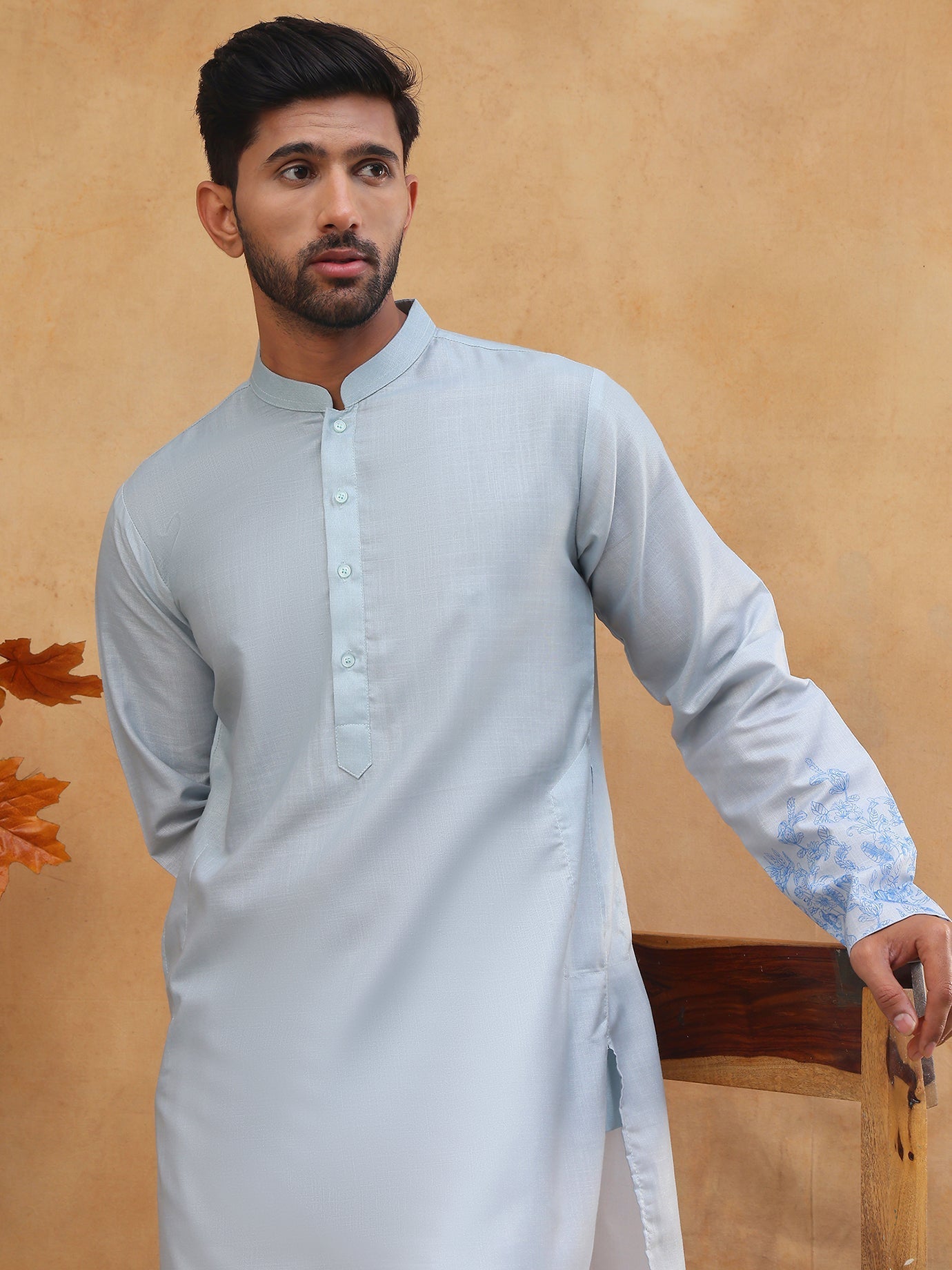 Men S Cotton Blend Printed Kurta Pyjama