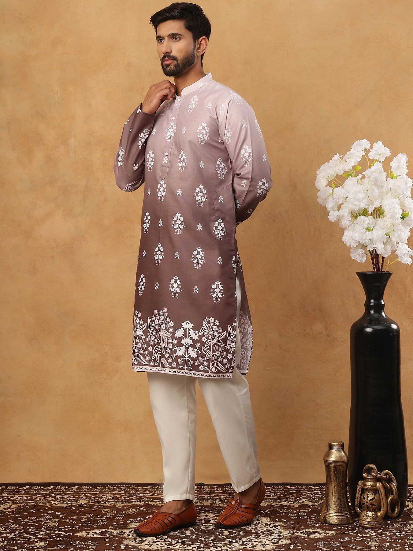 Printed Cotton Blend Kurta Pyjama Set