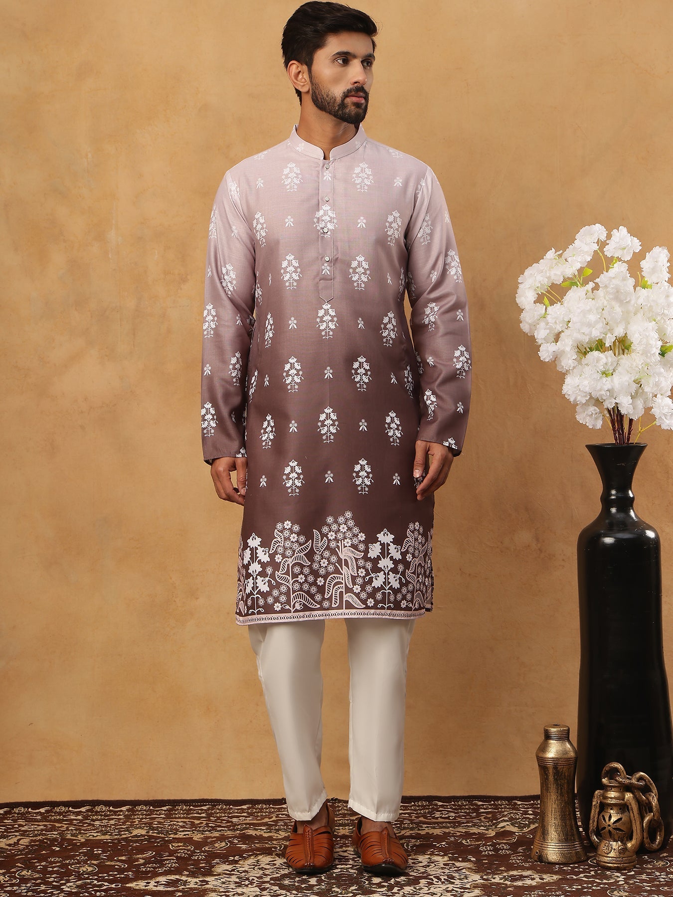 Printed Cotton Blend Kurta Pyjama Set