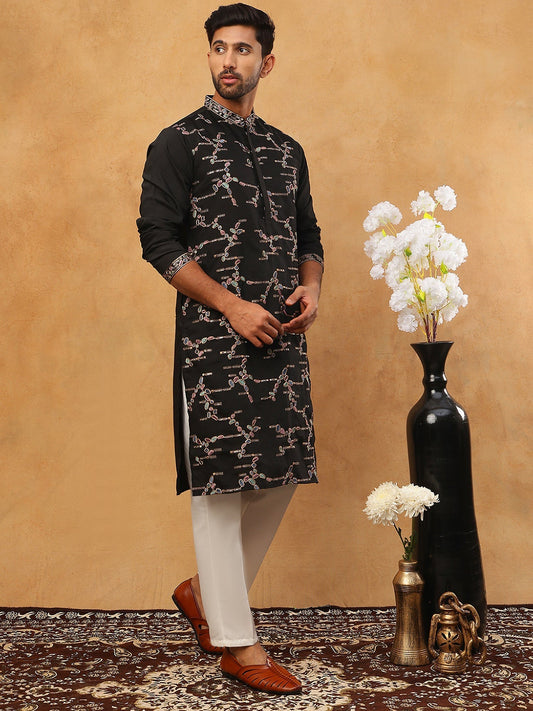 Embroidered Silk Blend Kurta Pyjama Set