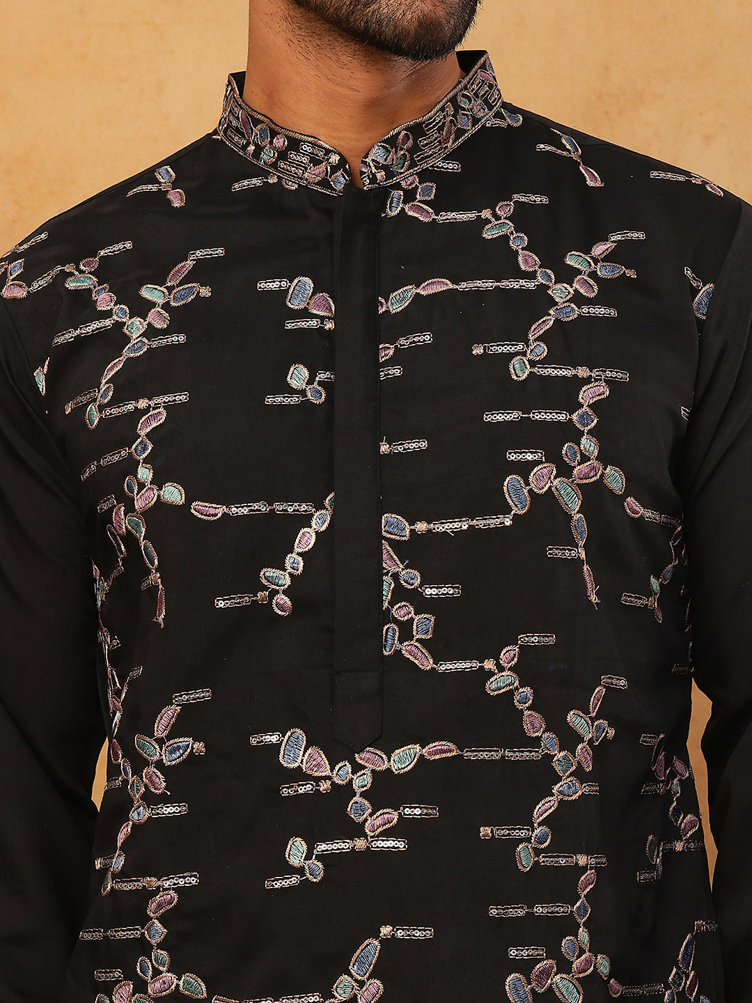 Embroidered Silk Blend Kurta Pyjama Set