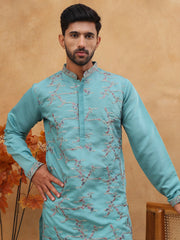 Embroidered Silk Blend Kurta Pyjama Set