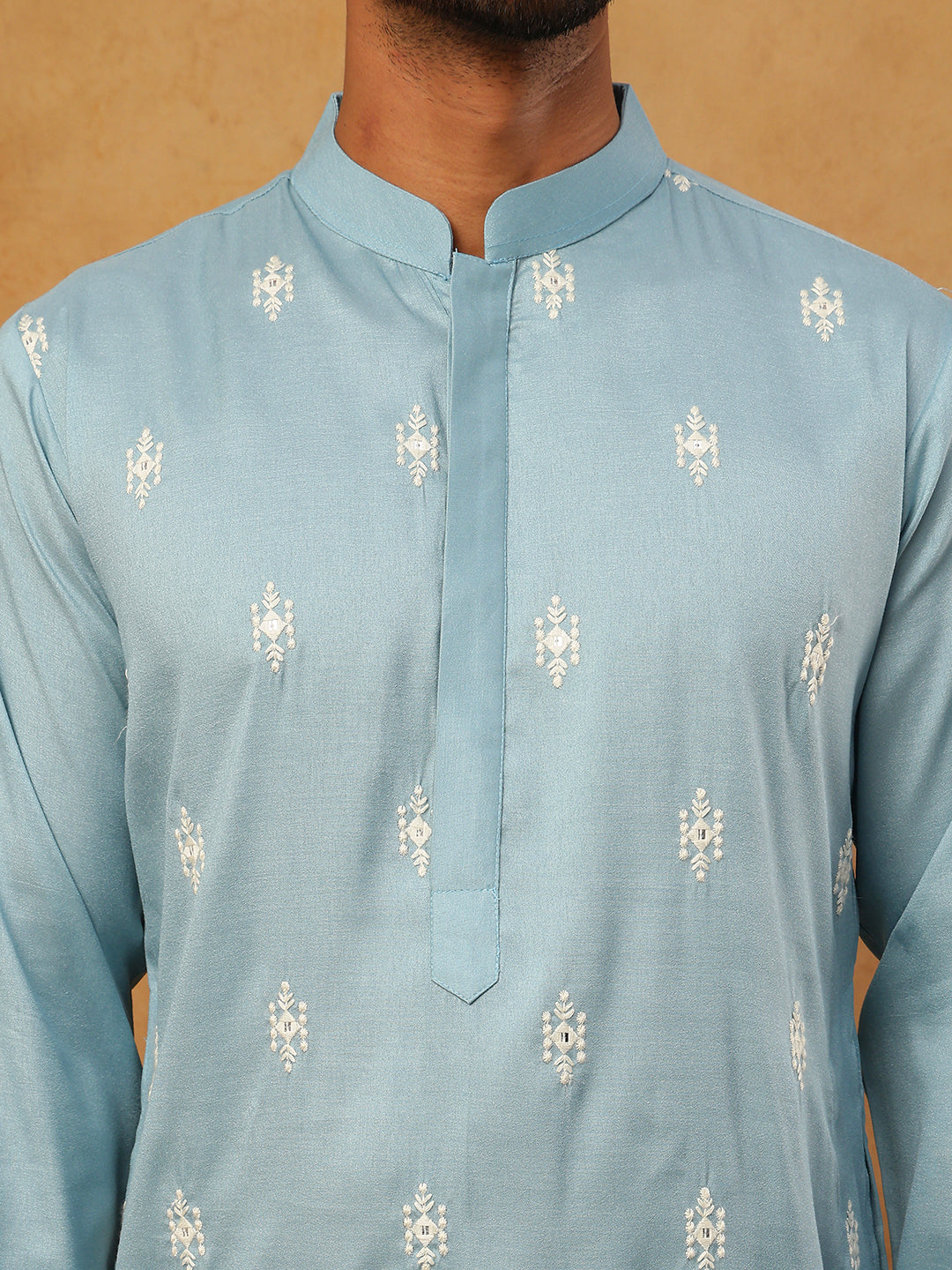 Traditional Silk Blend Embroidered Kurta Pyjama