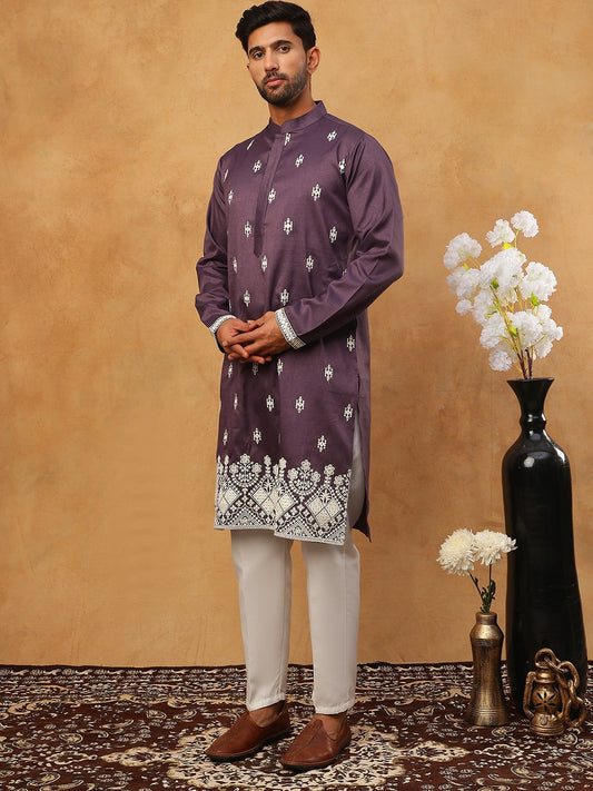 Traditional Silk Blend Embroidered Kurta Pyjama