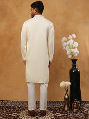 Men Silk Blend Embroidered Kurta Pyjama