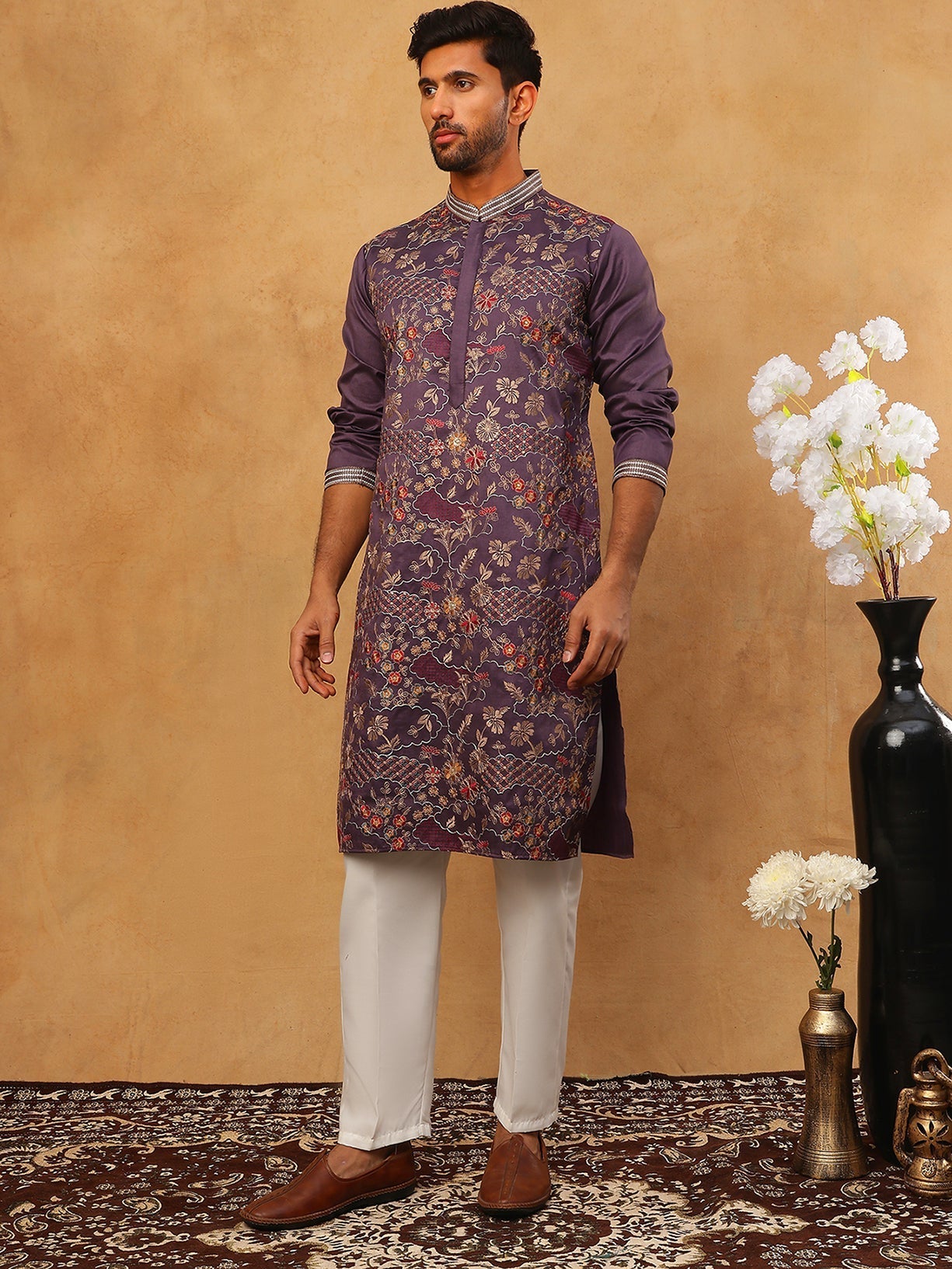 Premium Silk Blend Embroidered Kurta Pyjama