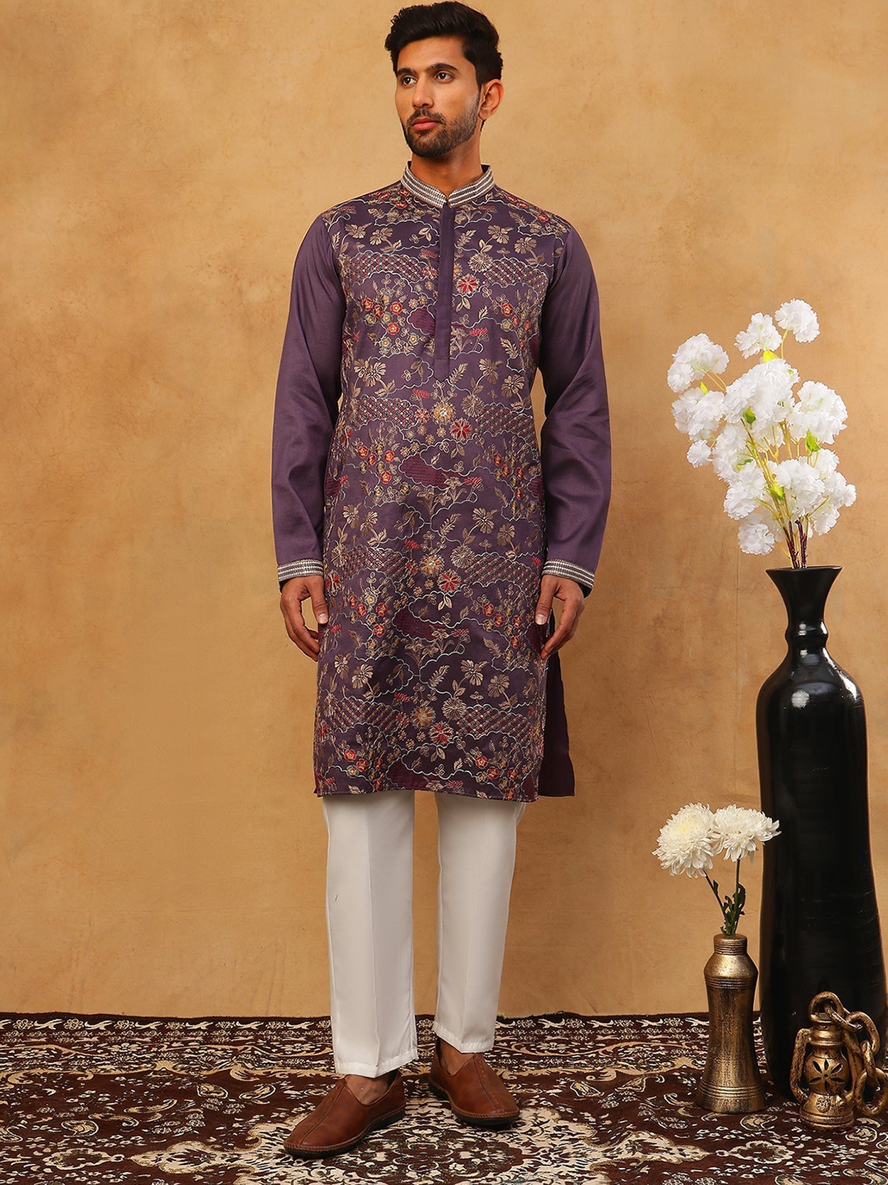 Premium Silk Blend Embroidered Kurta Pyjama