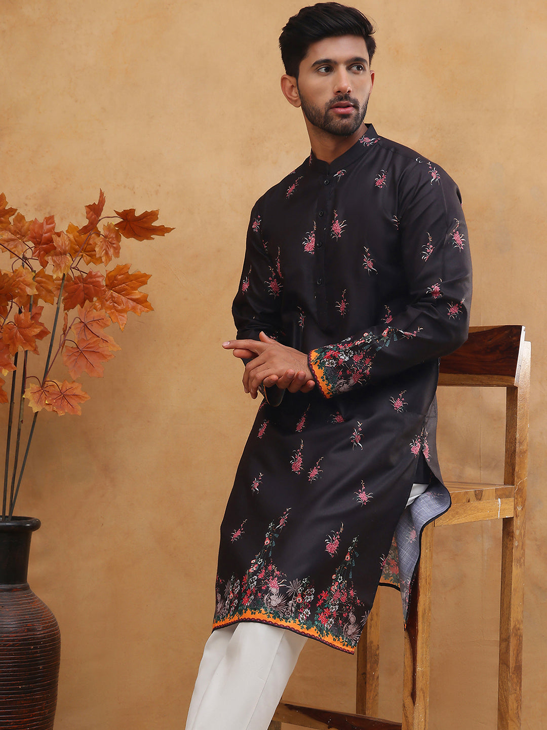 Cotton Blend Printed Straight Kurta Pyjama