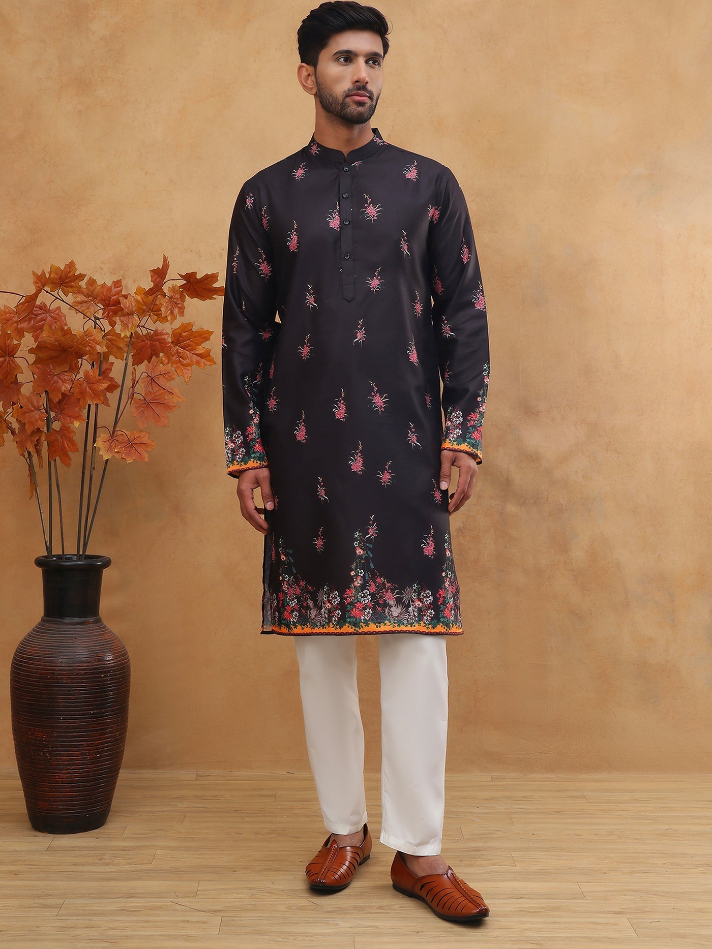 Cotton Blend Printed Straight Kurta Pyjama