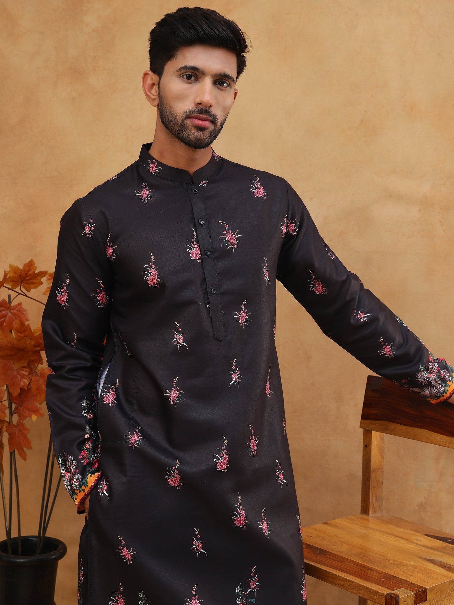 Cotton Blend Printed Straight Kurta Pyjama