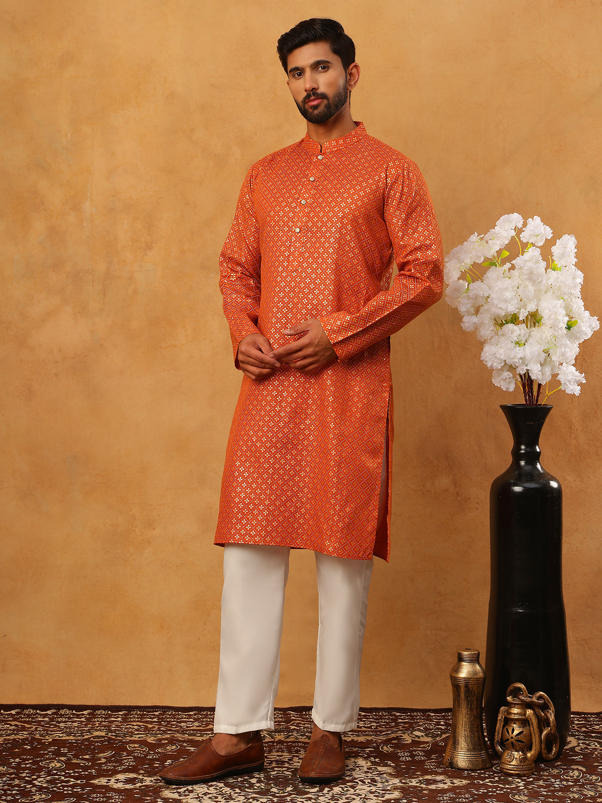 Festive Cotton Blend Printed Kurta Pyjama Set