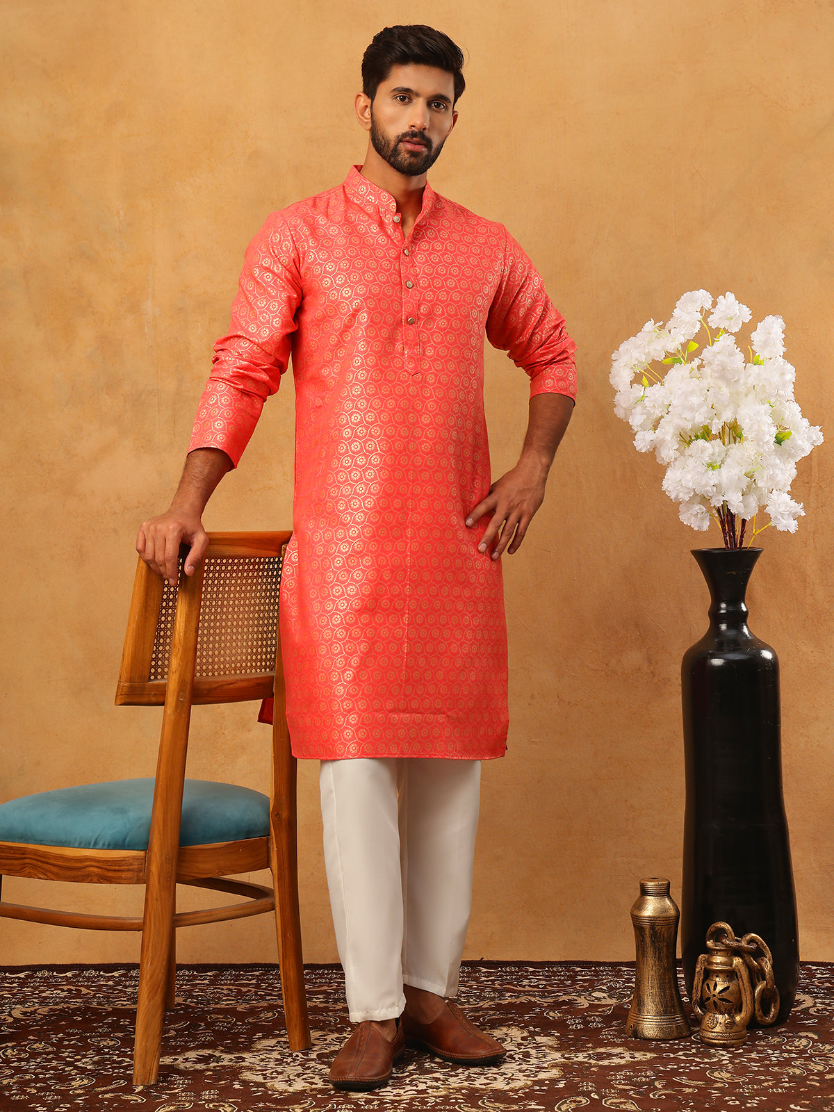 Festive Cotton Blend Printed Kurta Pyjama Set