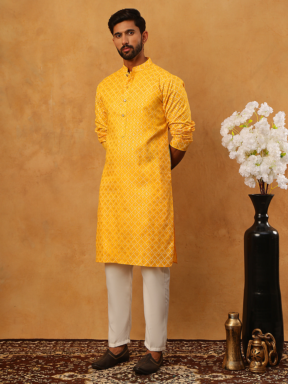 Festive Cotton Blend Printed Kurta Pyjama Set