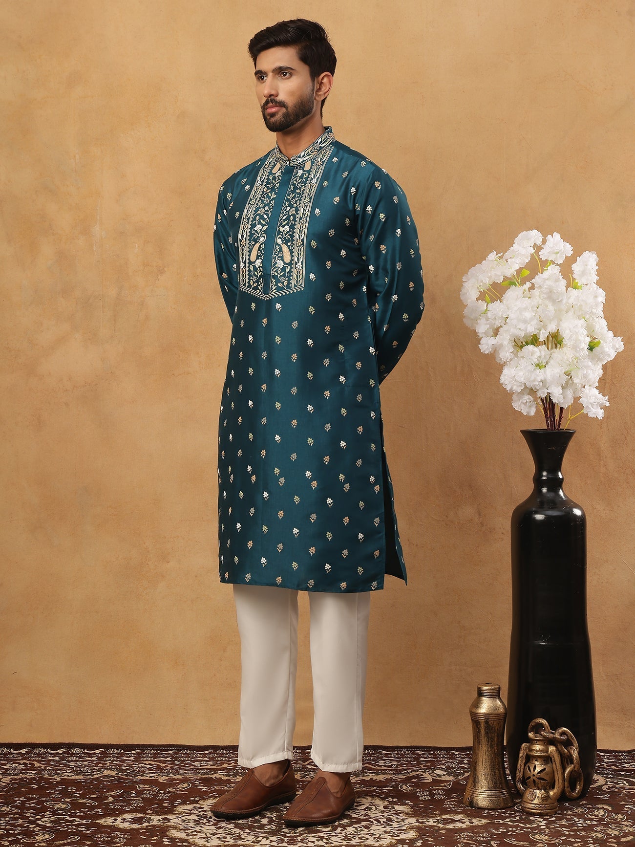 Men S Festive Rubber Print Kurta Pyjama