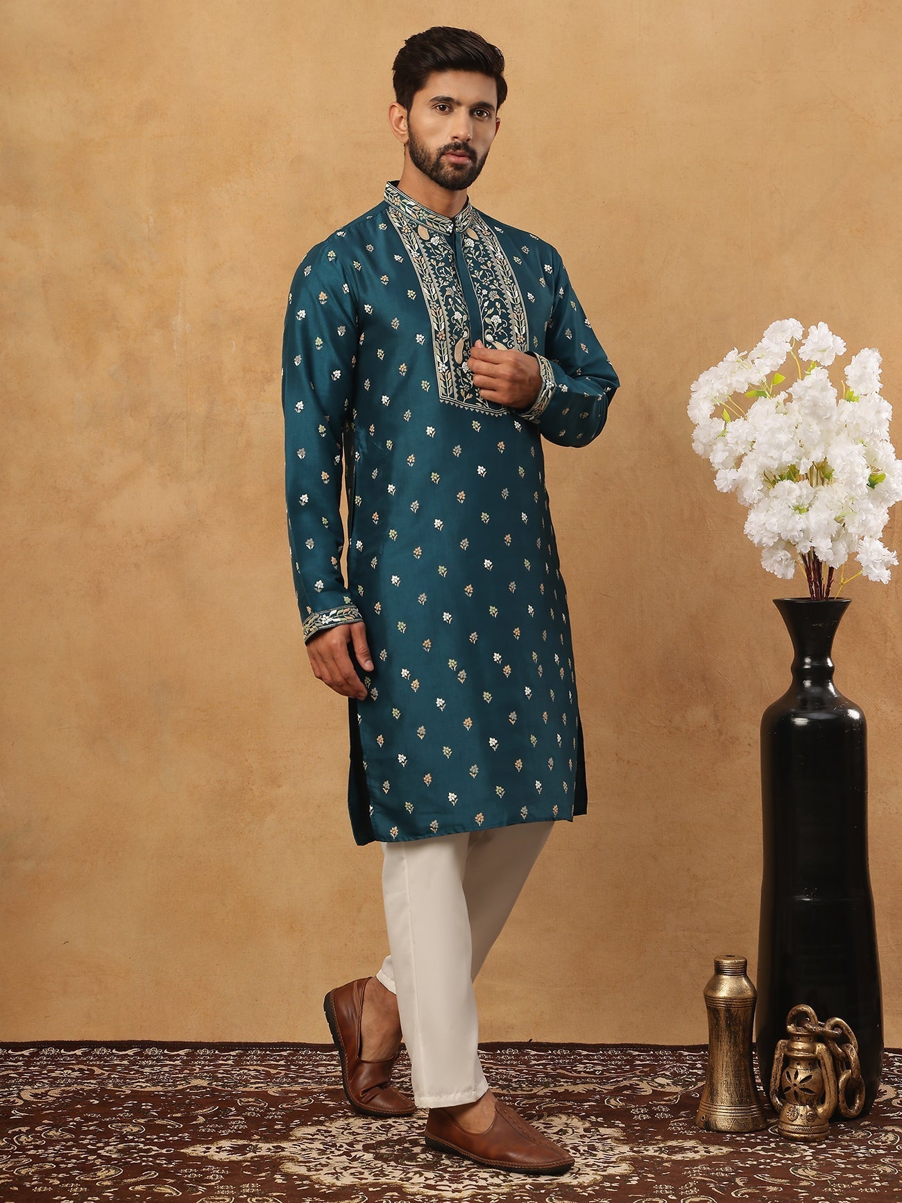 Men S Festive Rubber Print Kurta Pyjama