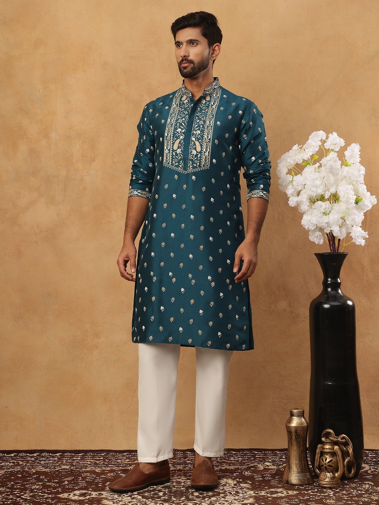 Men S Festive Rubber Print Kurta Pyjama