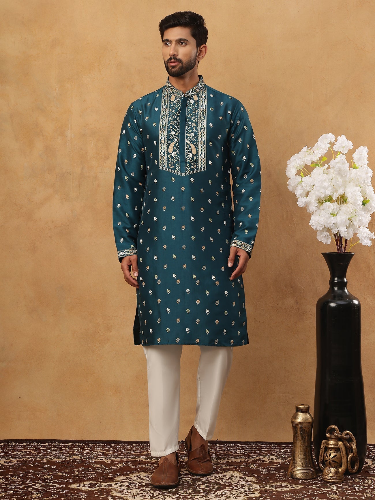 Men S Festive Rubber Print Kurta Pyjama
