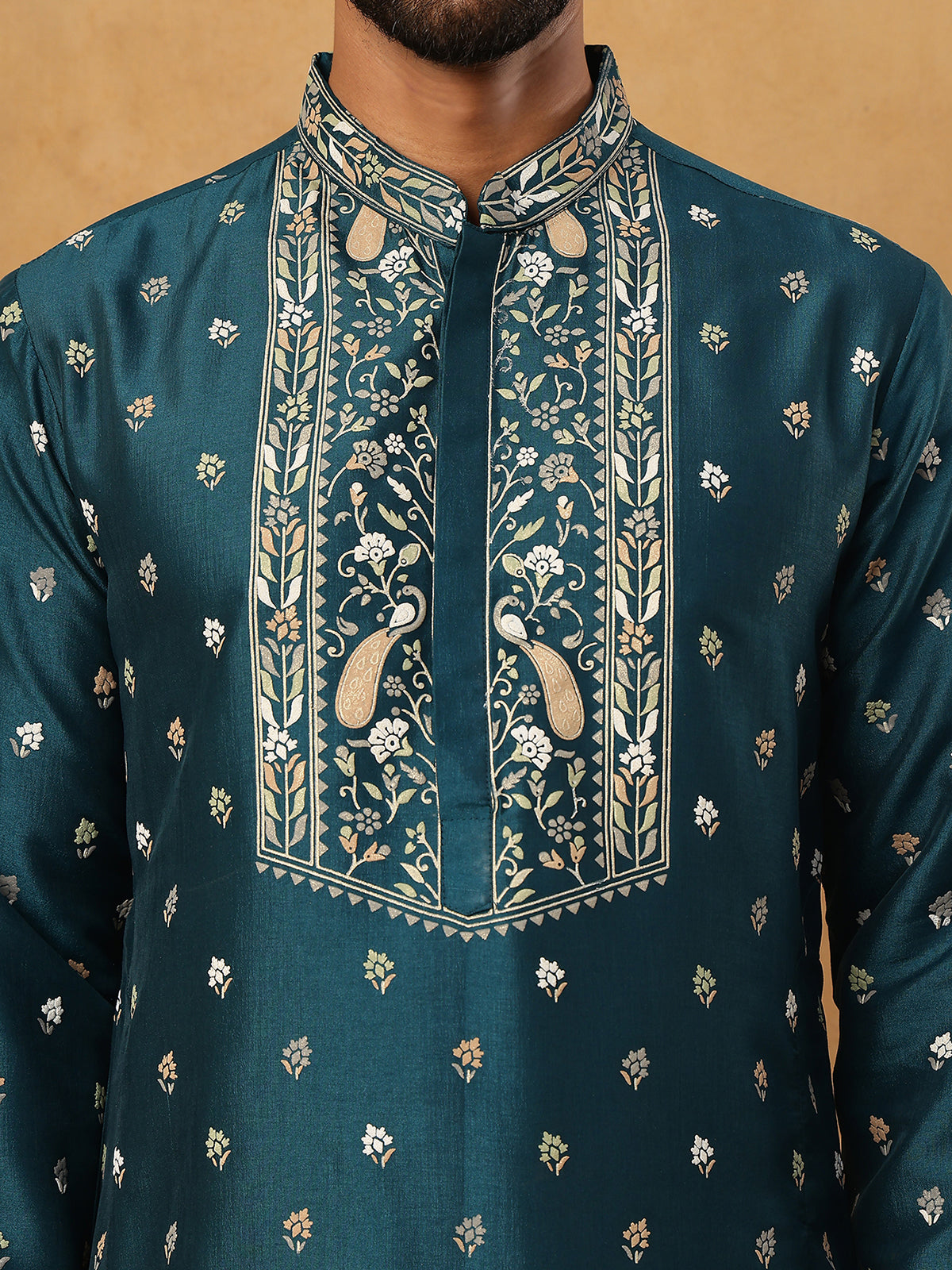 Men S Festive Rubber Print Kurta Pyjama