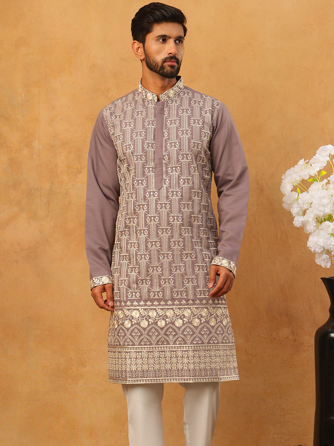Classic Silk Blend Embroidered Kurta Pyjama Set