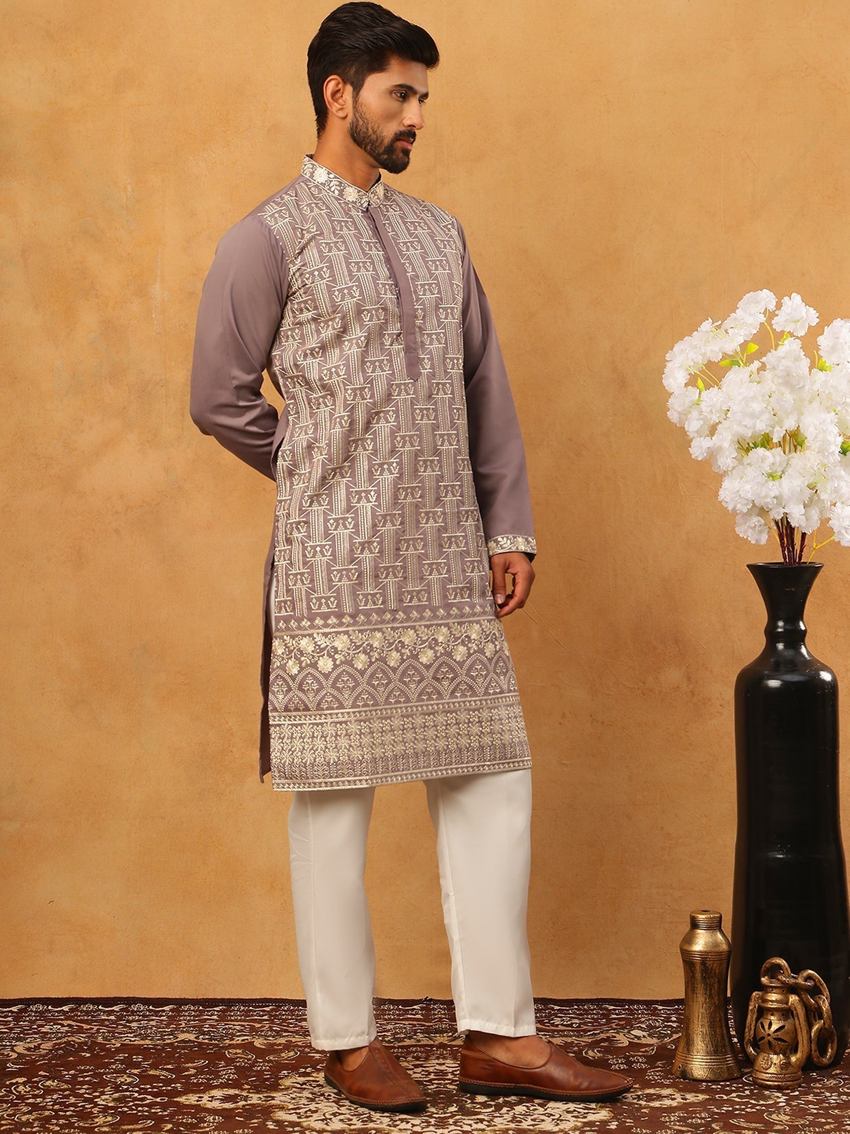 Classic Silk Blend Embroidered Kurta Pyjama Set
