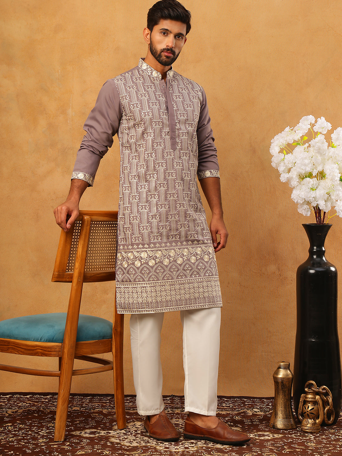Classic Silk Blend Embroidered Kurta Pyjama Set