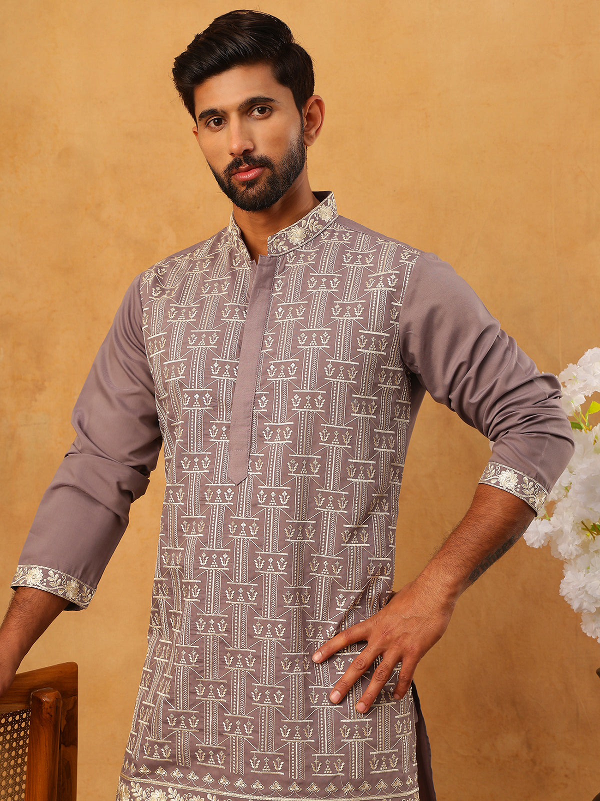 Classic Silk Blend Embroidered Kurta Pyjama Set