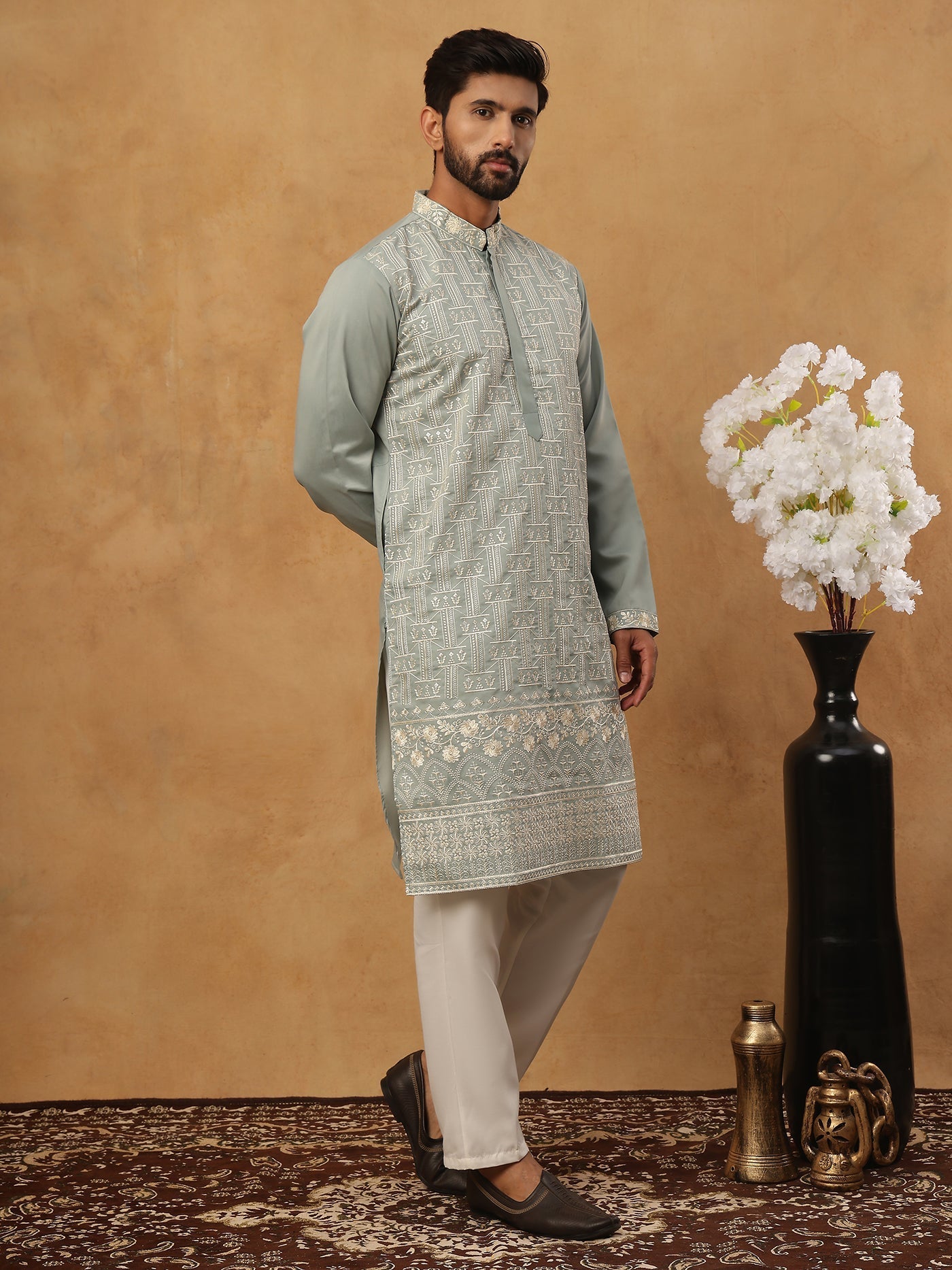 Classic Silk Blend Embroidered Kurta Pyjama Set
