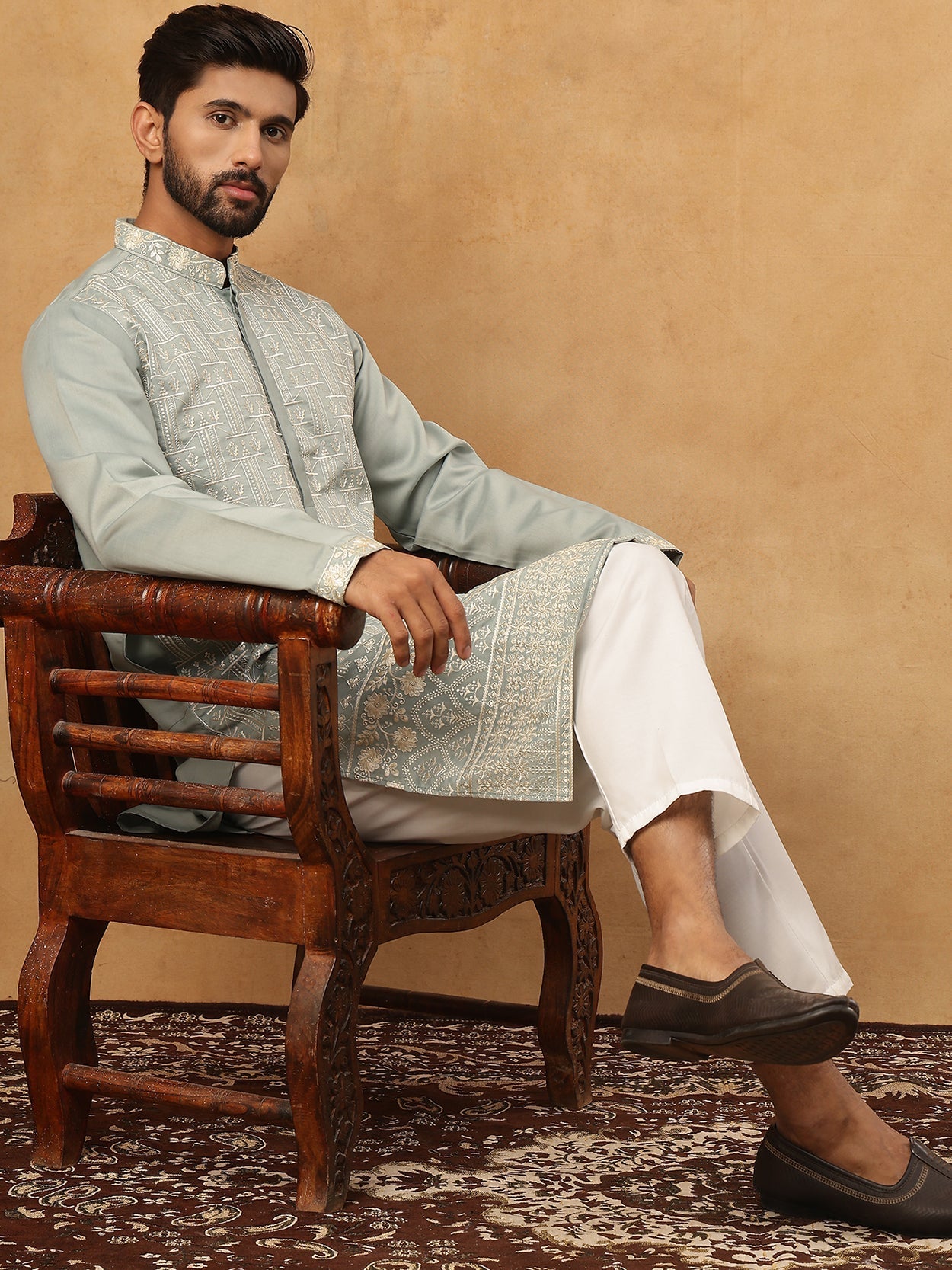 Classic Silk Blend Embroidered Kurta Pyjama Set