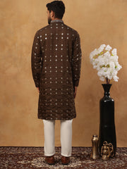 Festive Silk Blend Sequin Work Kurta Pyjama Set