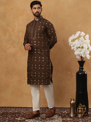 Festive Silk Blend Sequin Work Kurta Pyjama Set