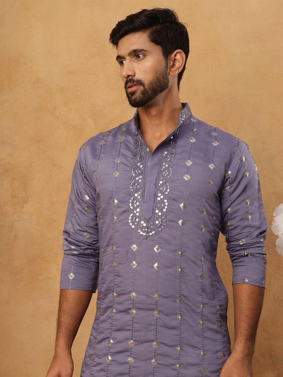 Festive Silk Blend Sequin Work Kurta Pyjama Set