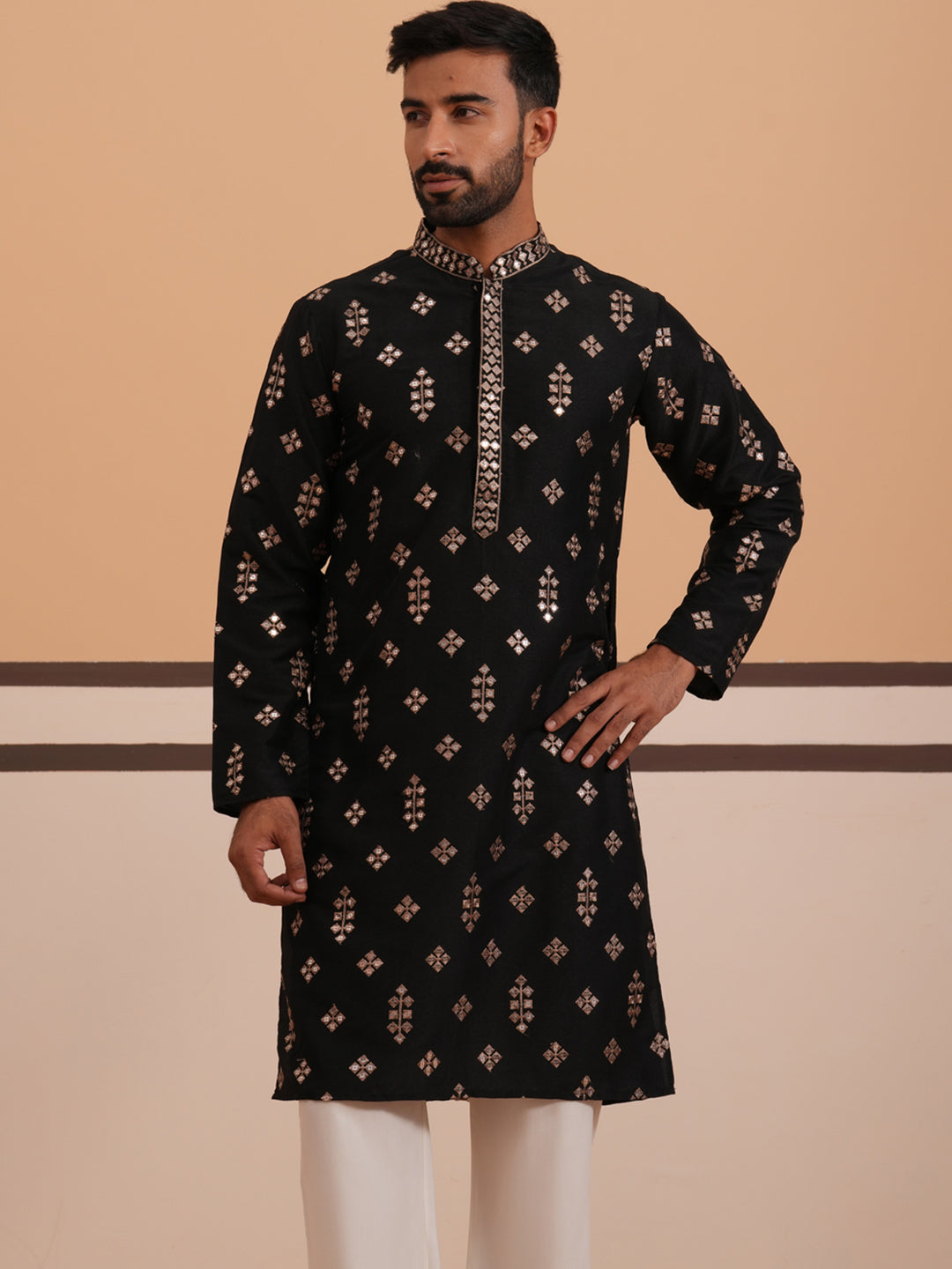Silk Blend Embroidered Kurta Pyjama Set
