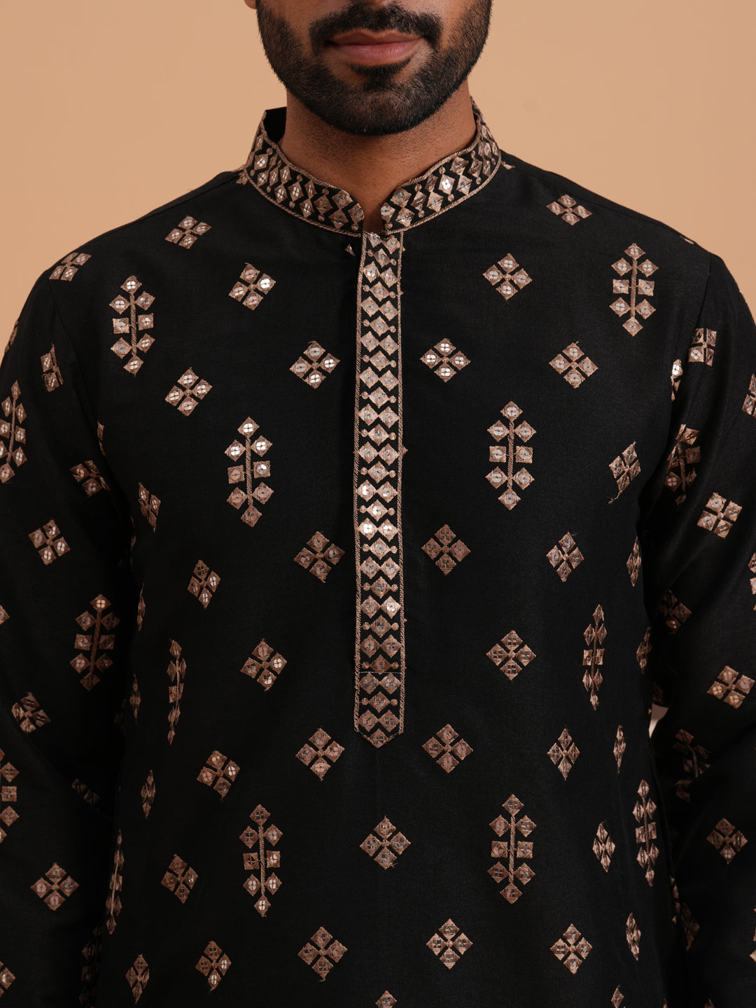 Silk Blend Embroidered Kurta Pyjama Set