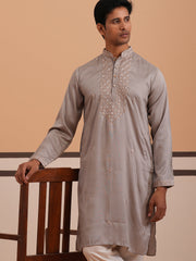 mens geometric embroidered kurta set
