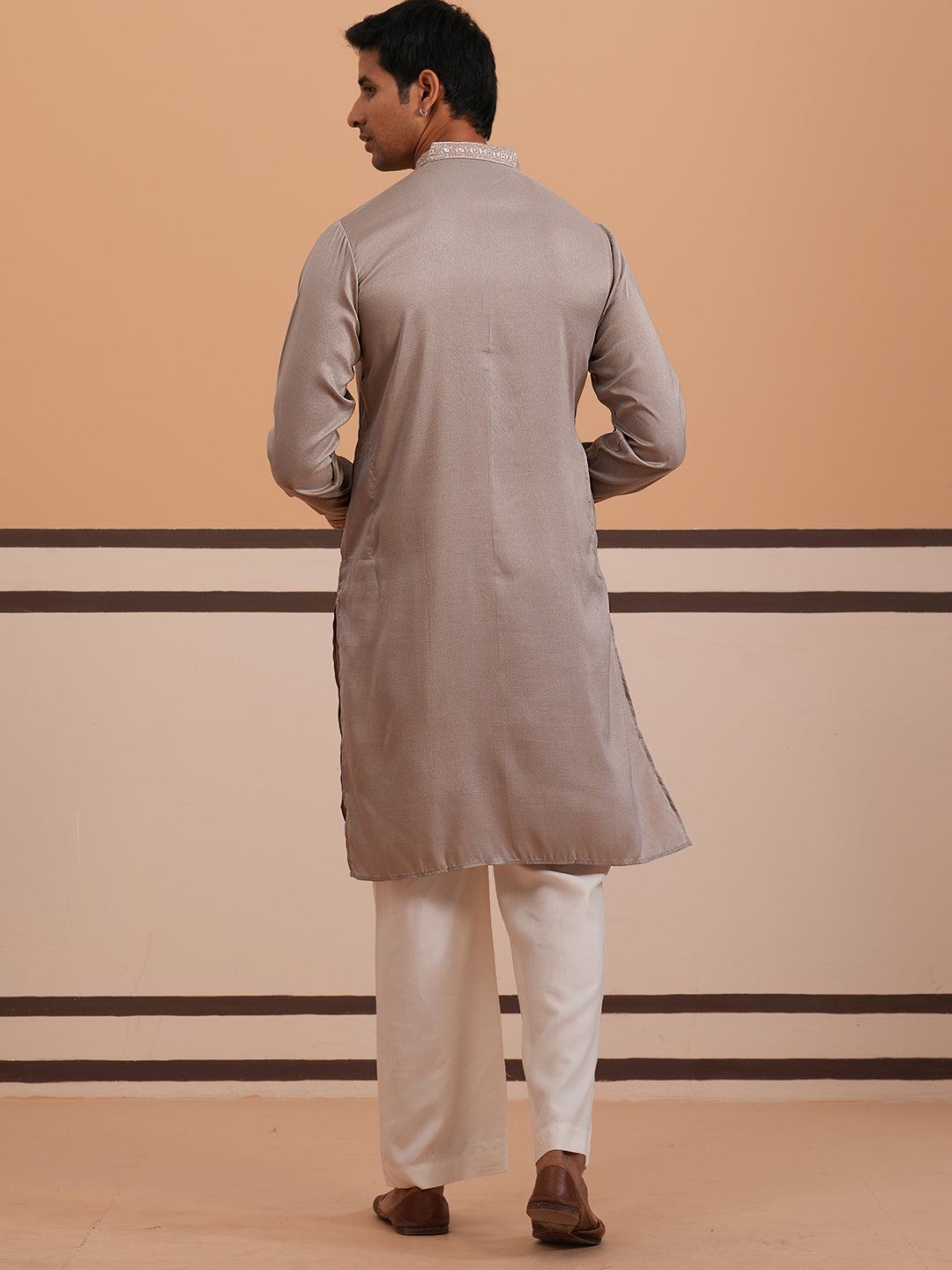 Mens Geometric Embroidered Kurta Set