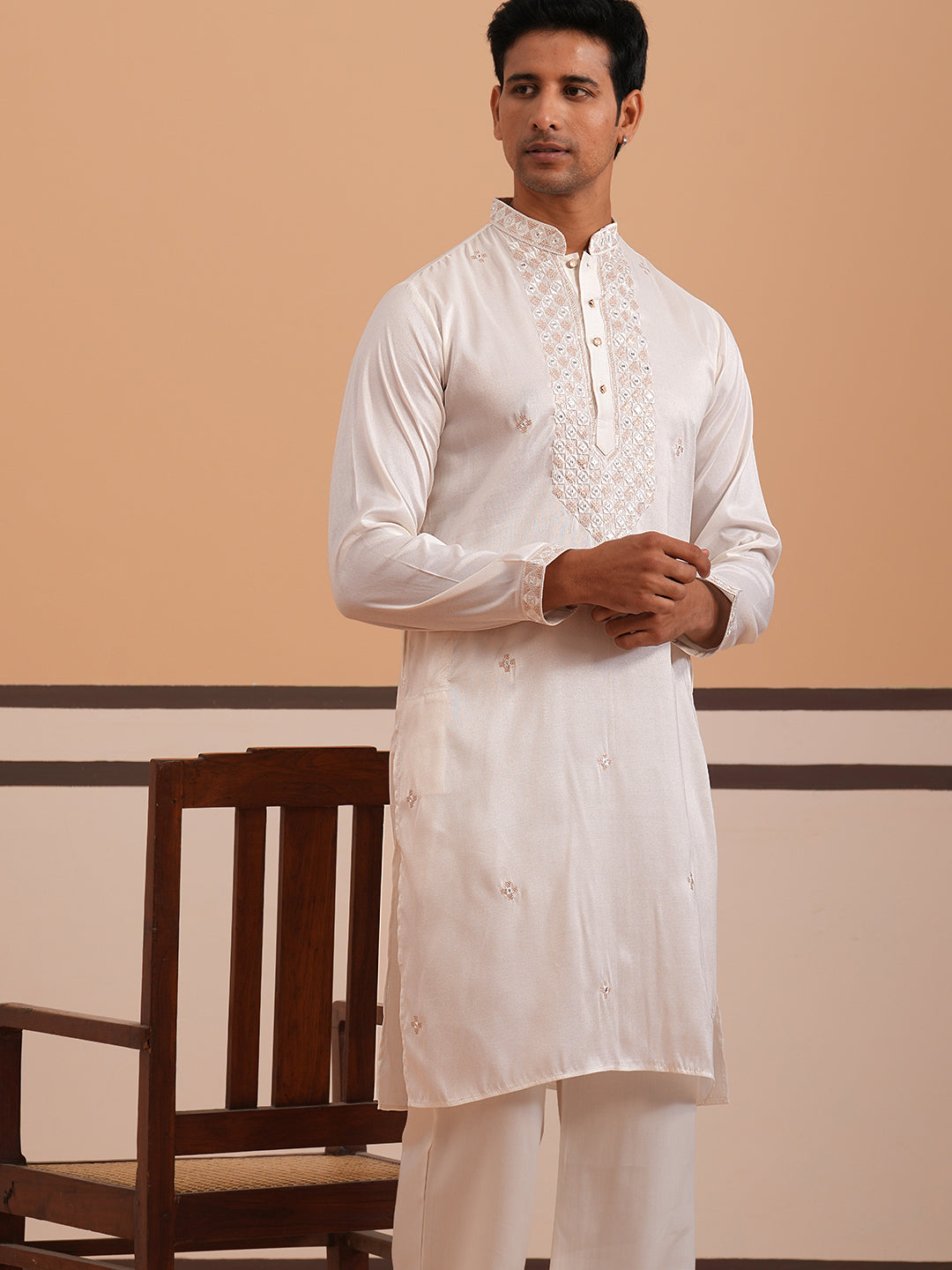Mens Geometric Embroidered Kurta Set