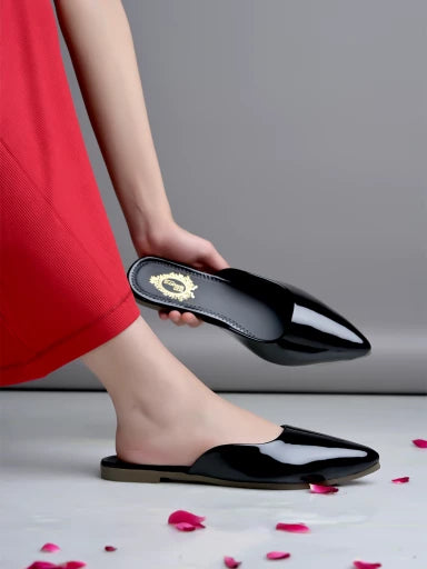 Stylish Pointed Toe Black Mules For Women & Girls