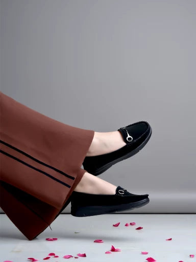 Buckle detailed Casual Black Loafers For Women & Girls