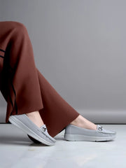 Buckle detailed Casual Grey Loafers For Women & Girls