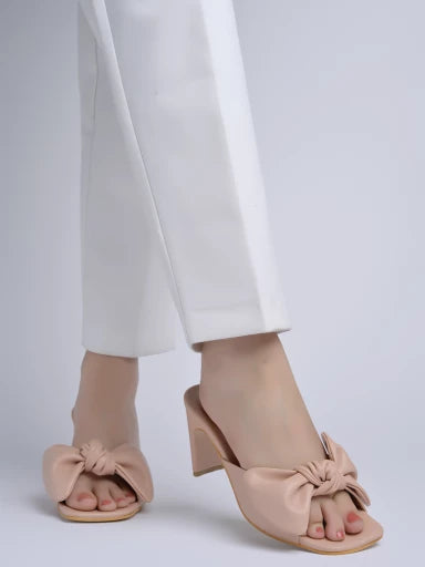 Stylish Bow Detailed Peach Block Heels For Women & Girls