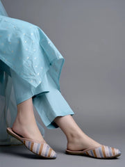 Emberoidered Peach Flat Mules For Women & Girls