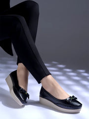 Bow detailed Casual Black Loafers For Women & Girls