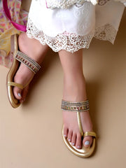 Chic Comfort Golden Kolhapuri Flats For Women & Girls