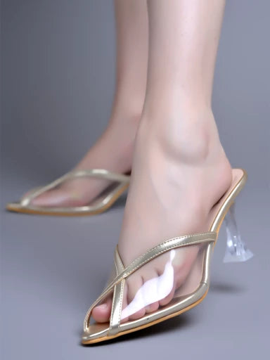 Classy Transparent Style Golden Pumps for Women & Girls