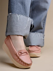 upper Bow Detailed Cream Loafers For Women & Gilrs